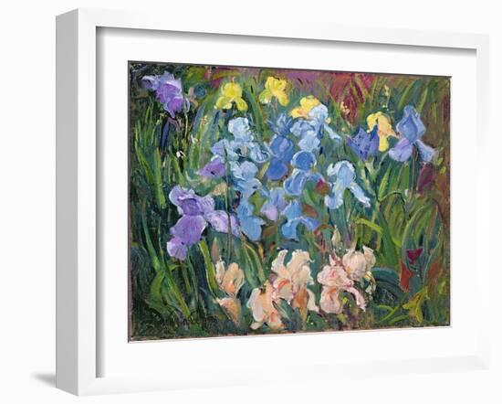 Irises: Pink, Blue and Gold, 1993-Timothy Easton-Framed Giclee Print