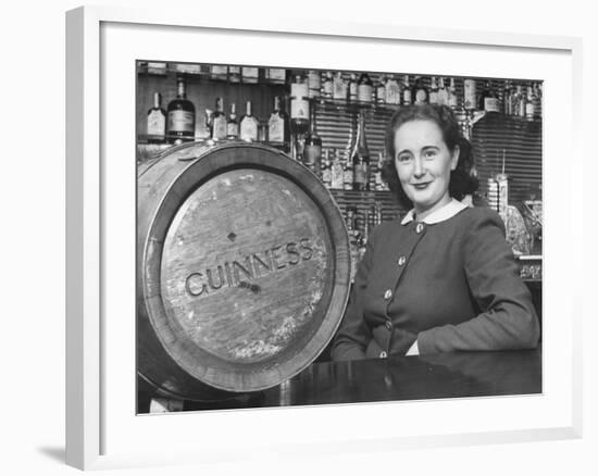 Irish Barmaid at Airport Bar with Keg of Guinness Beer-Nat Farbman-Framed Premium Photographic Print