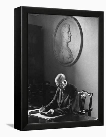 Irish President Eamon de Valera Working under a Plaque of Irish Revolutionary Michael Collins-Carl Mydans-Framed Premier Image Canvas