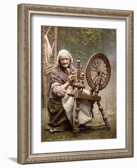 Irish Spinner and Spinning Wheel, 1890s-Science Source-Framed Giclee Print