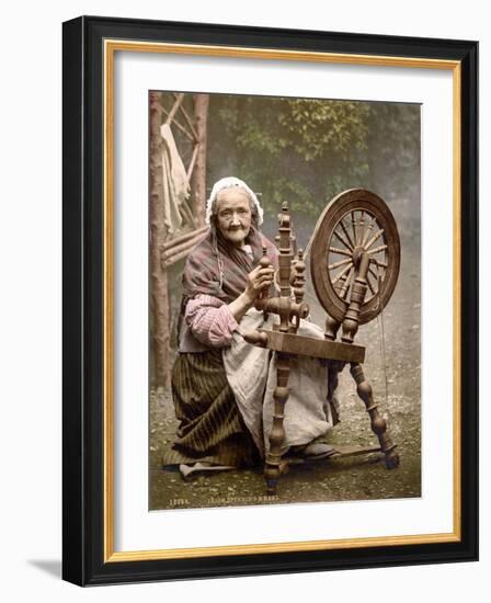 Irish Spinner and Spinning Wheel, 1890s-Science Source-Framed Giclee Print