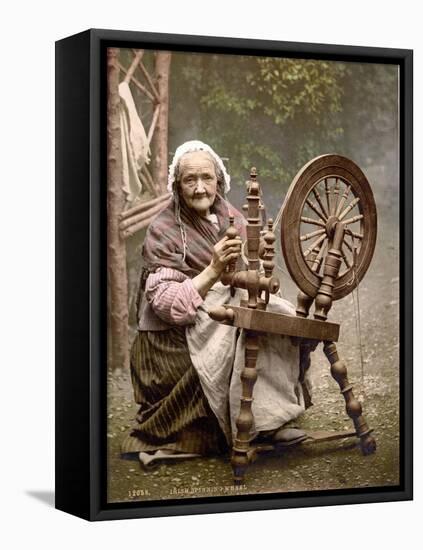 Irish Spinner and Spinning Wheel, 1890s-Science Source-Framed Premier Image Canvas