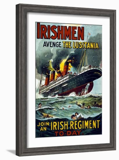 Irishmen - Avenge the Lusitania. Join an Irish Regiment Today', 1915-null-Framed Giclee Print