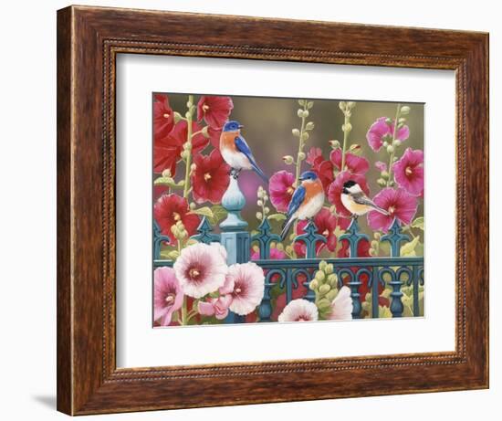 Iron Fence with Hollyhocks-William Vanderdasson-Framed Giclee Print