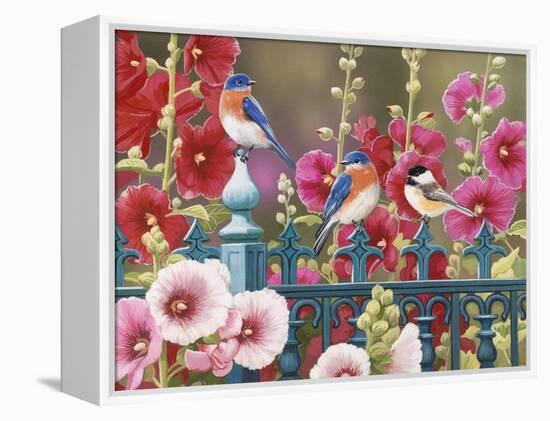 Iron Fence with Hollyhocks-William Vanderdasson-Framed Premier Image Canvas