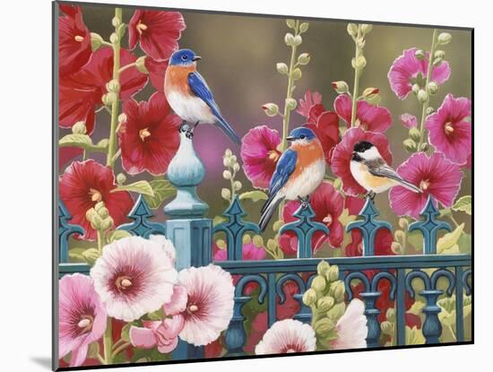 Iron Fence with Hollyhocks-William Vanderdasson-Mounted Giclee Print