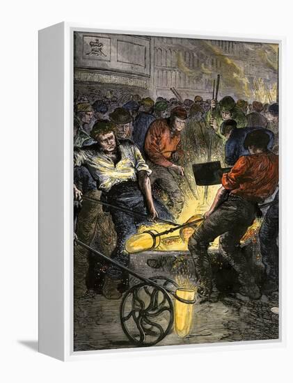 Iron Industry Workers Manufacturing Steel in England, c.1800-null-Framed Premier Image Canvas