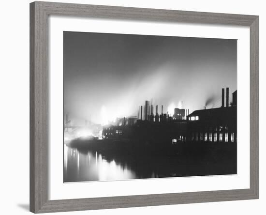 Iron Mills at Night, Pittsburgh, Pa.-null-Framed Photo