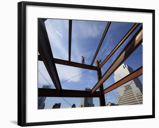 Ironworker Walks a Beam Above the 24th Floor of One World Trade Center in New York-null-Framed Photographic Print