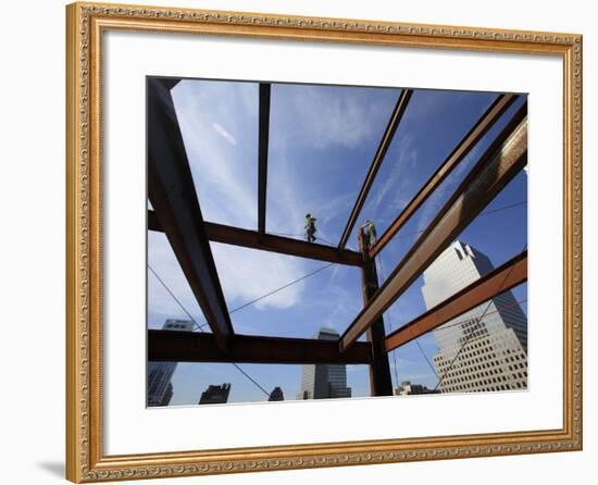 Ironworker Walks a Beam Above the 24th Floor of One World Trade Center in New York-null-Framed Photographic Print