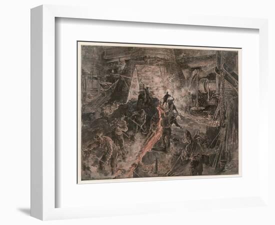 Ironworks at Birmingham, Tapping a Furnace and Running the Molten Metal into Pigs-Henri Lanos-Framed Premium Giclee Print
