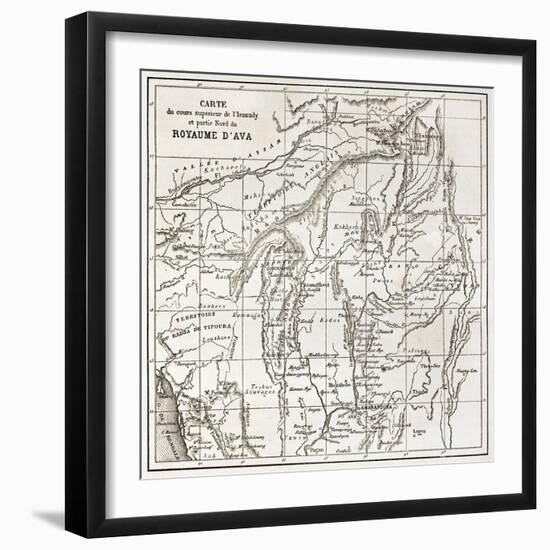 Irrawaddy River Northern Course Old Map (Ava Kingdom)-marzolino-Framed Art Print