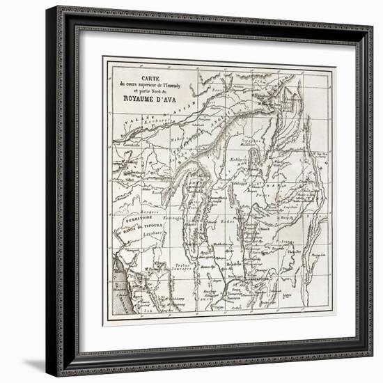 Irrawaddy River Northern Course Old Map (Ava Kingdom)-marzolino-Framed Art Print