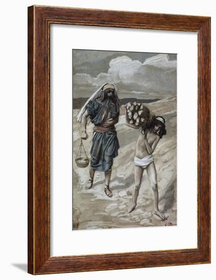 Isaac Bears the Wood For His Sacrifice-James Tissot-Framed Giclee Print