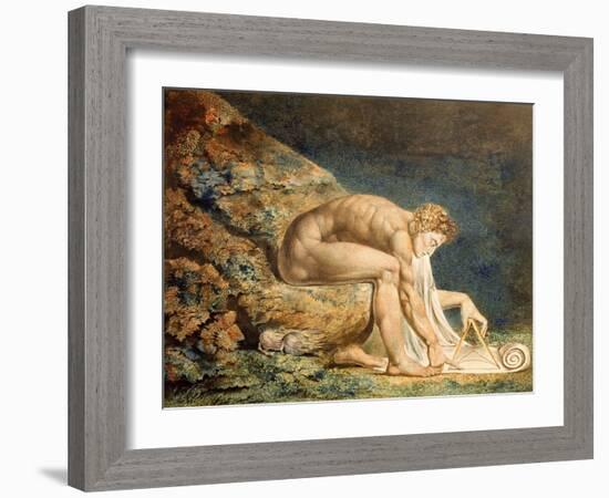 Isaac Newton, 1795 Coloured engraving with watercolour and ink added, 46 x 60 cm. Cat. N 5058.-William Blake-Framed Giclee Print