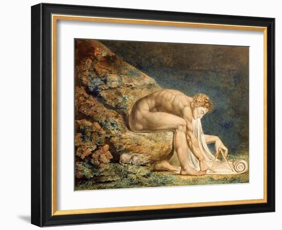 Isaac Newton, 1795 Coloured engraving with watercolour and ink added, 46 x 60 cm. Cat. N 5058.-William Blake-Framed Giclee Print