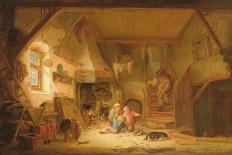 Interior of a Barn with an Old Woman at a Distaff-Isack van Ostade-Framed Giclee Print