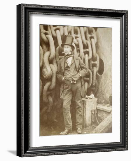 Isambard Kingdom Brunel (1806-1859) at Millwall, Leaning Against a Chain Drum, November 1857-Robert Howlett-Framed Giclee Print