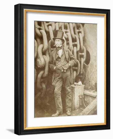 Isambard Kingdom Brunel (1806-1859) at Millwall, Leaning Against a Chain Drum, November 1857-Robert Howlett-Framed Giclee Print