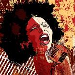 Vector Illustration of an Afro American Jazz Singer on Grunge Background-isaxar-Framed Art Print