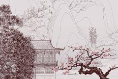 Vector Illustration of a Chinese Landscape in the Style of Old Chinese Painting-isaxar-Art Print