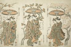 Sharing an Umbrella - A Set of Three , c.1755-Ishikawa Toyonobu-Framed Premier Image Canvas