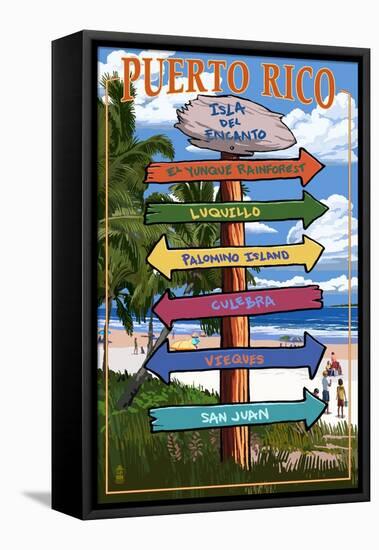 Isla del Encanto, Puerto Rico - Destination Signpost-Lantern Press-Framed Stretched Canvas