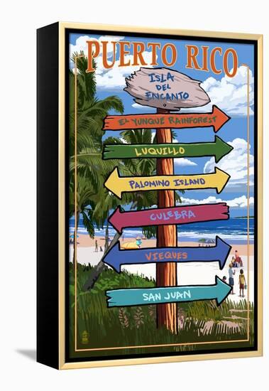 Isla del Encanto, Puerto Rico - Destination Signpost-Lantern Press-Framed Stretched Canvas