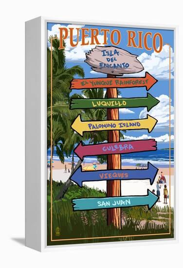 Isla del Encanto, Puerto Rico - Destination Signpost-Lantern Press-Framed Stretched Canvas