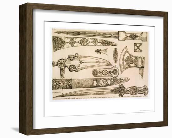 Islamic and Moorish Designs for Knife Blades, from "Art and Industry"-Jean Francois Albanis De Beaumont-Framed Giclee Print