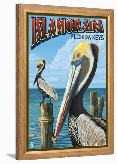 Islamorada, Florida Keys - Pelicans-Lantern Press-Framed Stretched Canvas