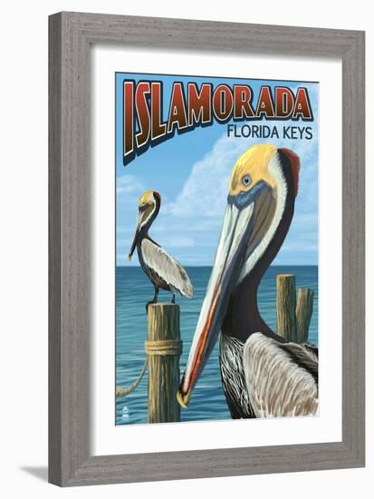 Islamorada, Florida Keys - Pelicans-Lantern Press-Framed Art Print