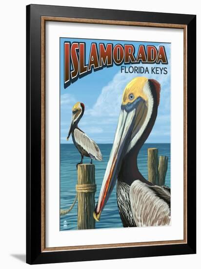 Islamorada, Florida Keys - Pelicans-Lantern Press-Framed Art Print