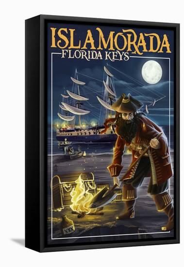 Islamorada, Florida Keys - Pirate and Treasure-Lantern Press-Framed Stretched Canvas