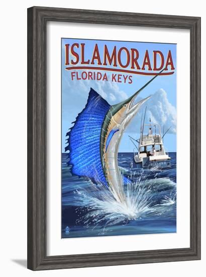 Islamorada, Florida Keys - Sailfish Scene-Lantern Press-Framed Art Print