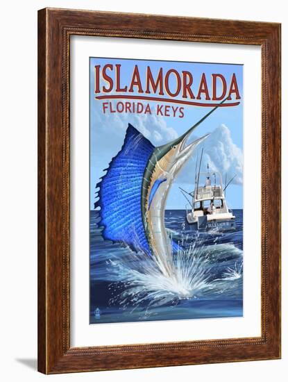 Islamorada, Florida Keys - Sailfish Scene-Lantern Press-Framed Art Print
