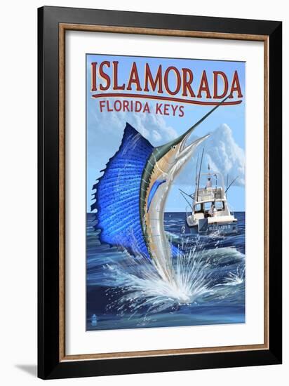 Islamorada, Florida Keys - Sailfish Scene-Lantern Press-Framed Art Print