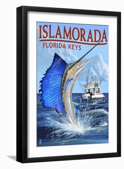 Islamorada, Florida Keys - Sailfish Scene-Lantern Press-Framed Art Print