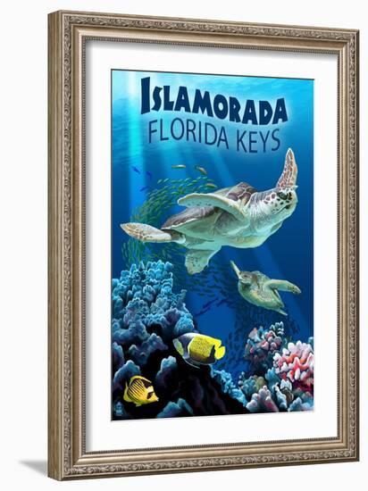 Islamorada, Florida Keys - Sea Turtles-Lantern Press-Framed Art Print