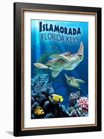 Islamorada, Florida Keys - Sea Turtles-Lantern Press-Framed Art Print