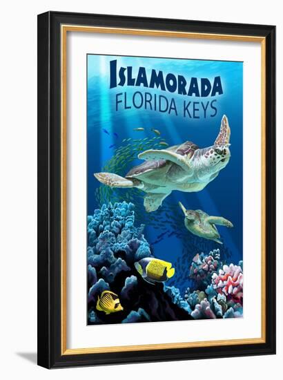 Islamorada, Florida Keys - Sea Turtles-Lantern Press-Framed Art Print