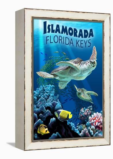 Islamorada, Florida Keys - Sea Turtles-Lantern Press-Framed Stretched Canvas