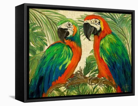 Island Birds on Burlap-Julie DeRice-Framed Stretched Canvas