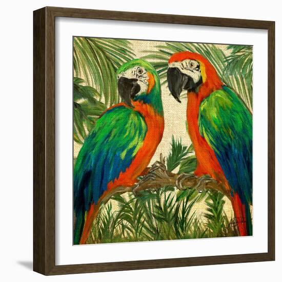 Island Birds Square on Burlap I-Julie DeRice-Framed Art Print