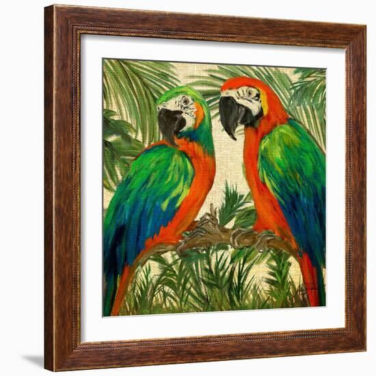 Island Birds Square on Burlap I-Julie DeRice-Framed Art Print