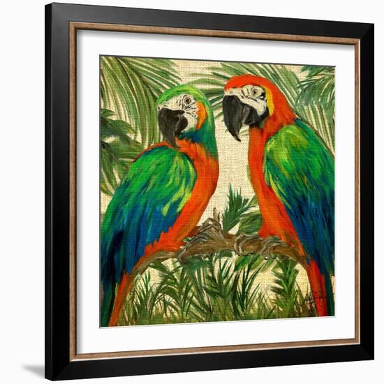 Island Birds Square on Burlap I-Julie DeRice-Framed Art Print