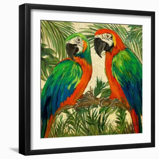 Island Birds Square on Burlap I-Julie DeRice-Framed Art Print