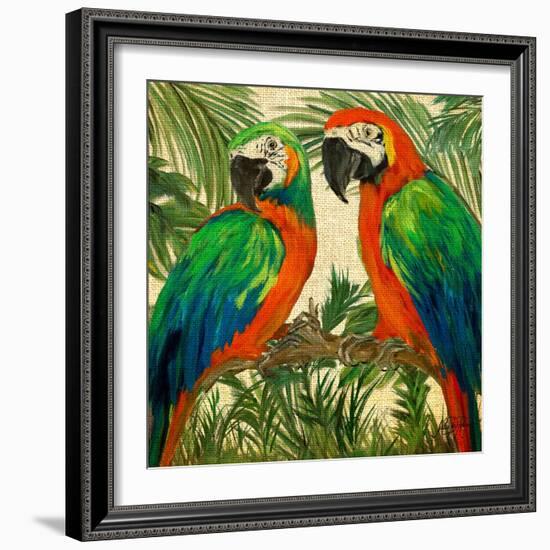 Island Birds Square on Burlap I-Julie DeRice-Framed Art Print