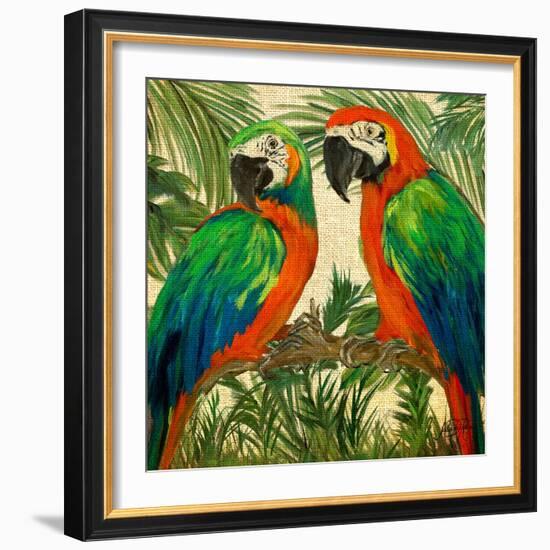 Island Birds Square on Burlap I-Julie DeRice-Framed Art Print