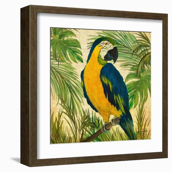 Island Birds Square on Burlap II-Julie DeRice-Framed Art Print